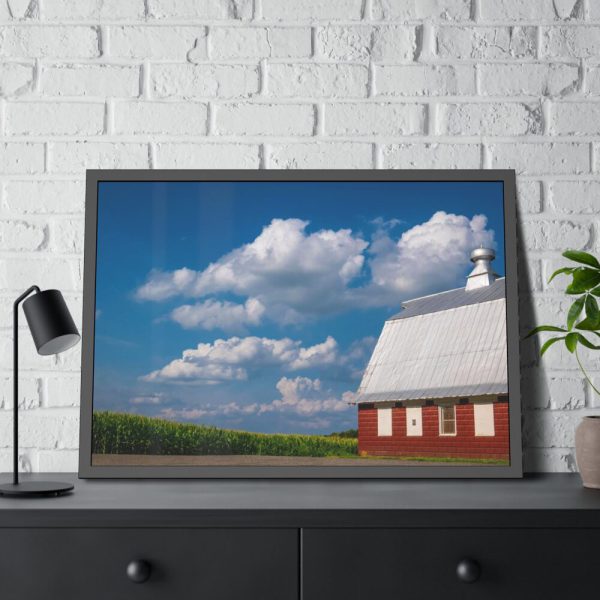 93854-87.jpg Cornfield and Red Barn Scenic Framed Poster