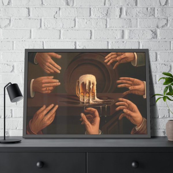 93855-23.jpg Seven Male Hands Encircling a Mug of Beer Framed Poster