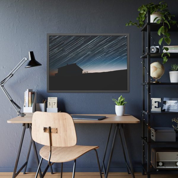 93855-90.jpg Long Exposure of the Star Trails Above the Barn Framed Poster
