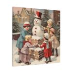 Children Building a Snowman in Their Front Yard Standard Canvas