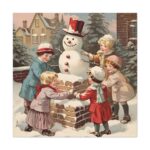 Children Building a Snowman in Their Front Yard Standard Canvas - Image 2