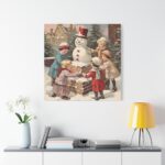 Children Building a Snowman in Their Front Yard Standard Canvas - Image 3