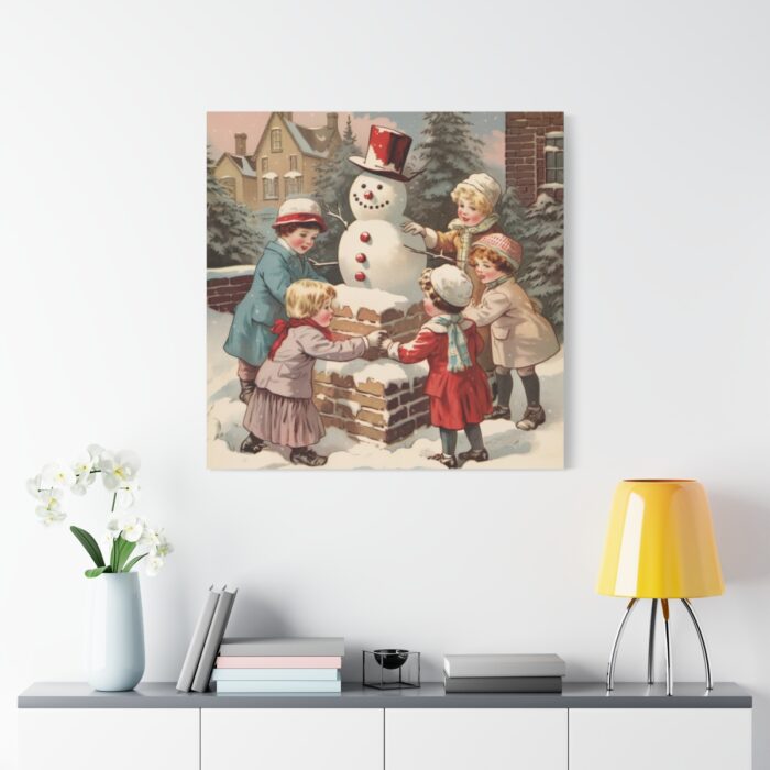 Children Building a Snowman in Their Front Yard Standard Canvas - Image 3