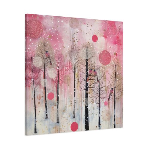 Whimsical Pink Winter Forest Art Standard Canvas