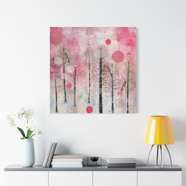 Whimsical Pink Winter Forest Art Standard Canvas