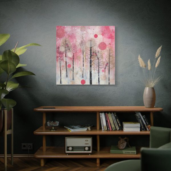 Whimsical Pink Winter Forest Art Standard Canvas