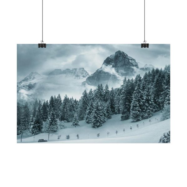 101826-16.jpg Car in Mountain Landscape With Snowy Trees Poster