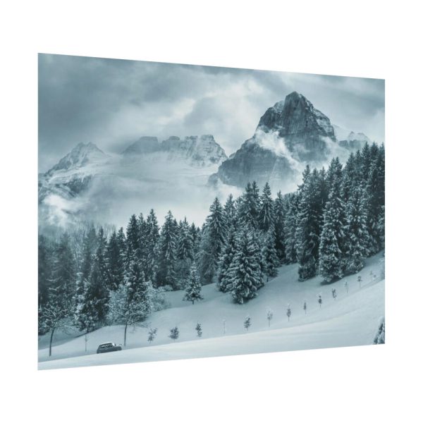 101842-17.jpg Car in Mountain Landscape With Snowy Trees Poster