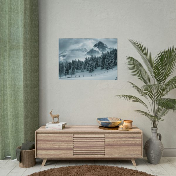 101849-18.jpg Car in Mountain Landscape With Snowy Trees Poster