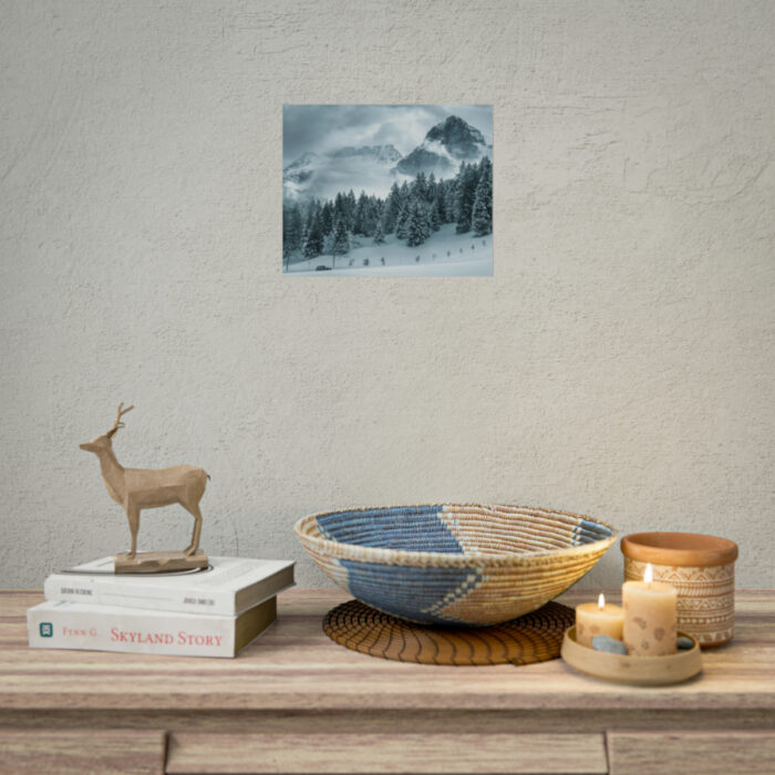 Car in Mountain Landscape With Snowy Trees Poster - Image 184