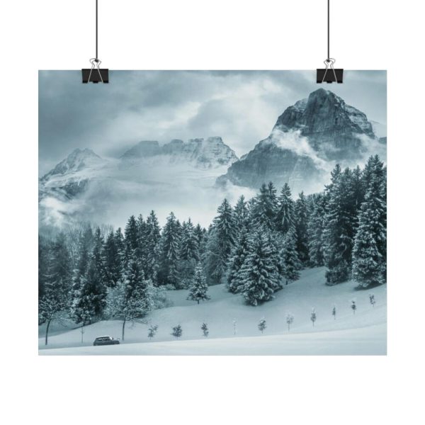 101854-16.jpg Car in Mountain Landscape With Snowy Trees Poster