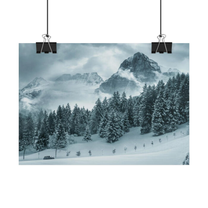 Car in Mountain Landscape With Snowy Trees Poster - Image 192