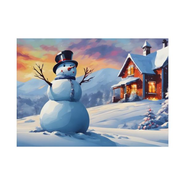 101857-45.jpg Snowman and Illuminated House Poster