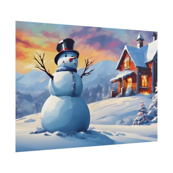 101857-47.jpg Snowman and Illuminated House Poster