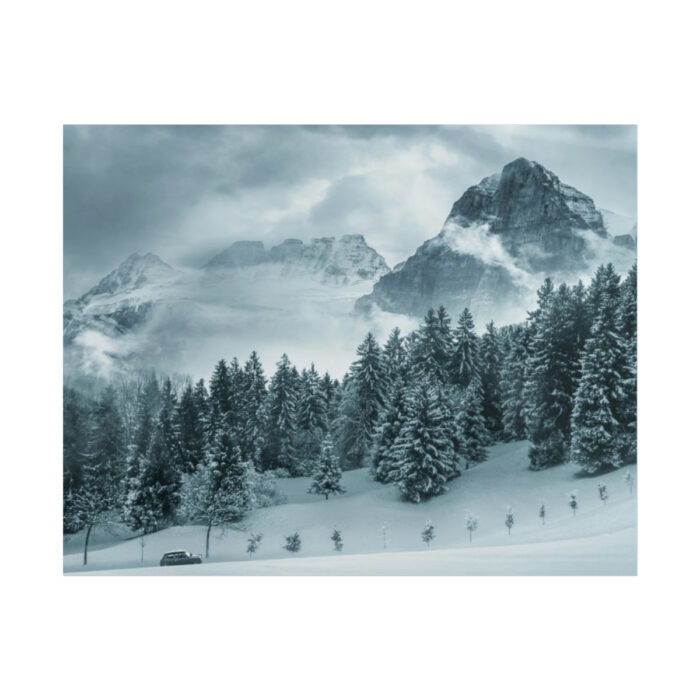 Car in Mountain Landscape With Snowy Trees Poster - Image 211
