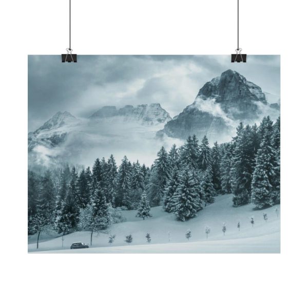 101861-16.jpg Car in Mountain Landscape With Snowy Trees Poster
