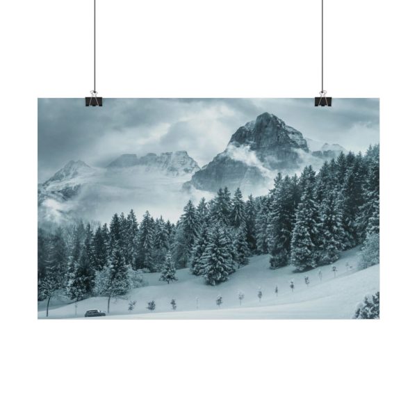 101864-16.jpg Car in Mountain Landscape With Snowy Trees Poster