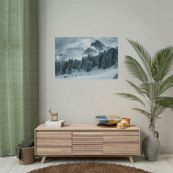 Car in Mountain Landscape With Snowy Trees Poster - Image 279