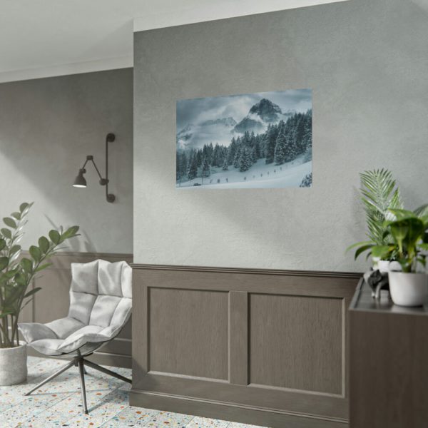 101874-19.jpg Car in Mountain Landscape With Snowy Trees Poster