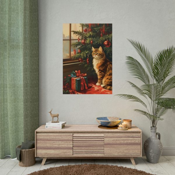 101894-93.jpg Cat By Christmas Tree Poster