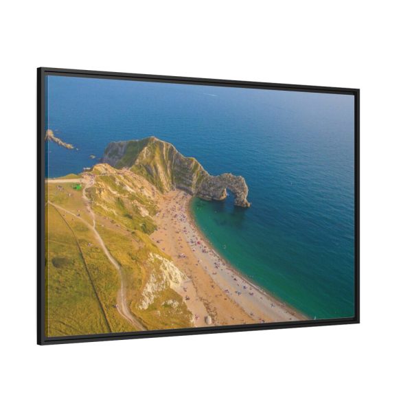 88289-105.jpg Green Fields on the Ocean sand Shoreline at Durdle Door Framed Canvas