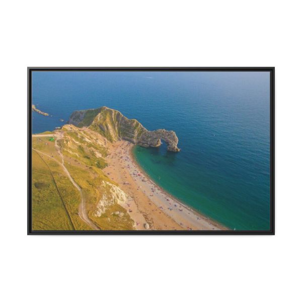 88289-106.jpg Green Fields on the Ocean sand Shoreline at Durdle Door Framed Canvas