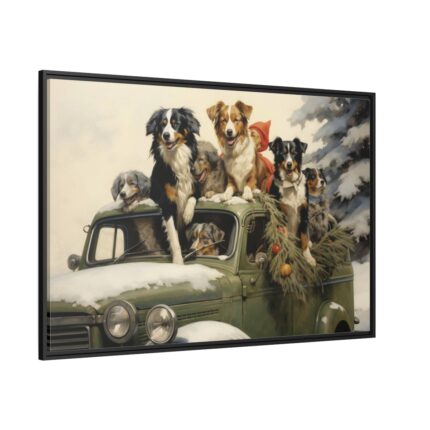 Dogs At Christmas Framed Canvas