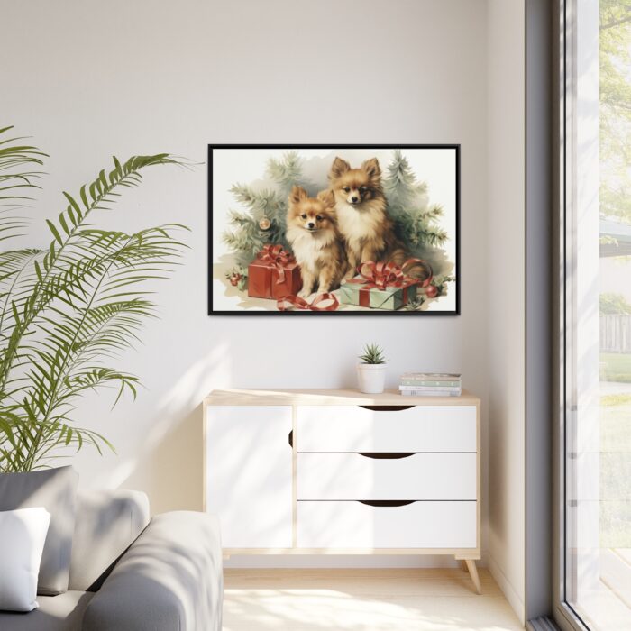 Pomeranian Dog At Christmas Framed Canvas - Image 4