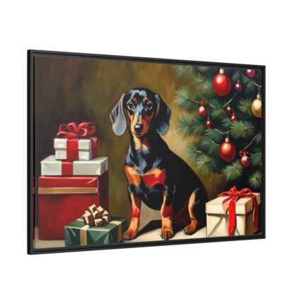 Dachshund Vintage Christmas Framed Canvas