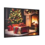 Christmas Gifts, Tree and Fireplace Framed Canvas