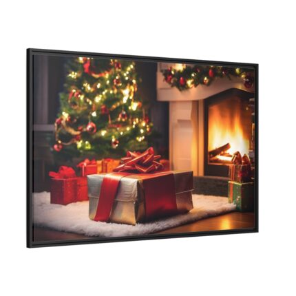 Christmas Gifts, Tree and Fireplace Framed Canvas