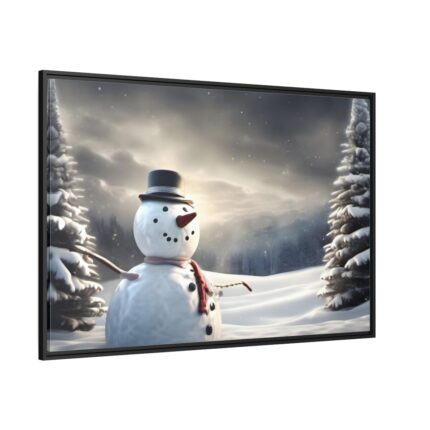 Christmas Landscape Snowman Framed Canvas