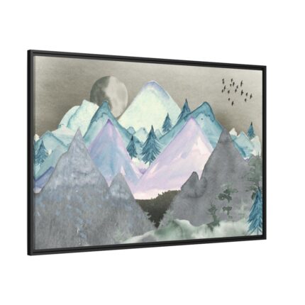 Mountain Landscape Watercolor Framed Canvas