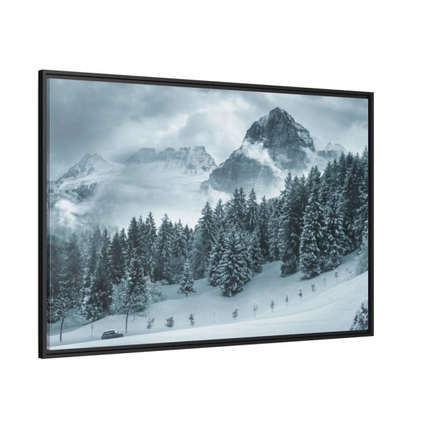88289-350.jpg Car in Mountain Landscape With Snowy Trees Framed Canvas