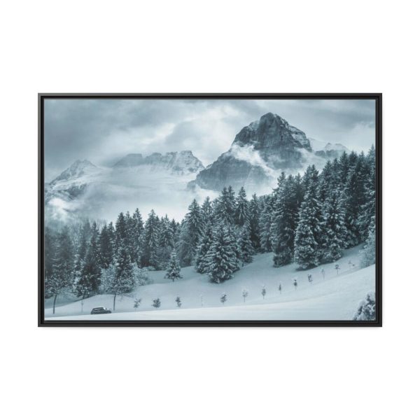88289-351.jpg Car in Mountain Landscape With Snowy Trees Framed Canvas