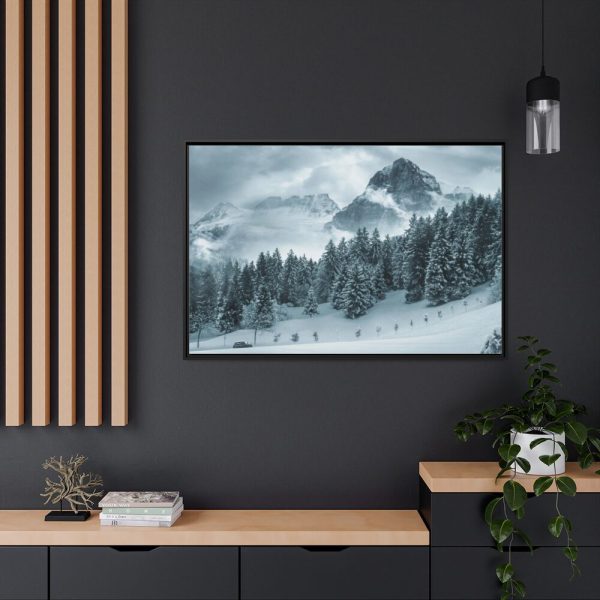88289-354.jpg Car in Mountain Landscape With Snowy Trees Framed Canvas