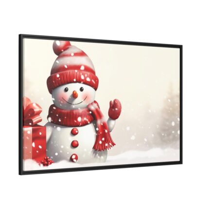 Cute Snowman With Copy Space Framed Canvas