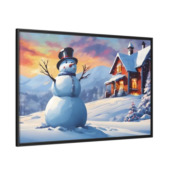 88289-430.jpg Snowman and Illuminated House Framed Canvas