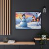 88289-434.jpg Snowman and Illuminated House Framed Canvas