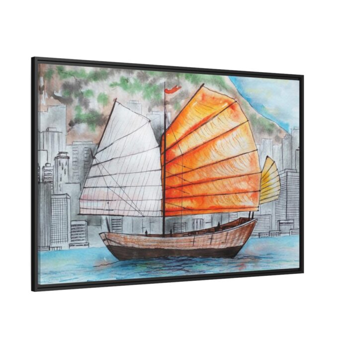 Traditional Chinese Sailing Ship Framed Canvas - Image 1