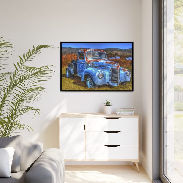 Vintage Blue Pickup Truck Framed Canvas