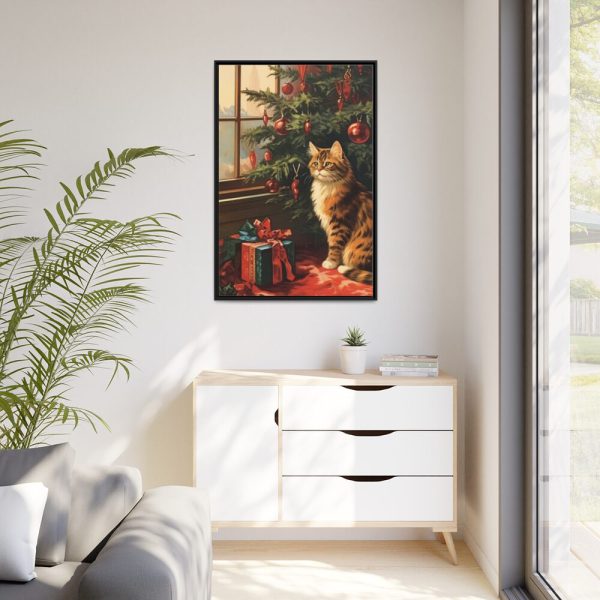 88299-43.jpg Cat By Christmas Tree Framed Canvas