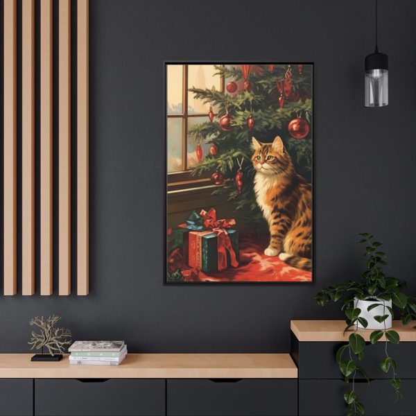 88299-44.jpg Cat By Christmas Tree Framed Canvas