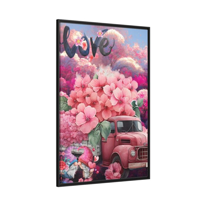 Valentine Love Flower Truck Gnome Framed Canvas - Image 1