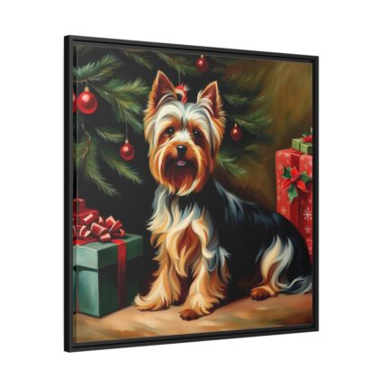 Yorkshire Terrier Vintage Christmas Framed Canvas