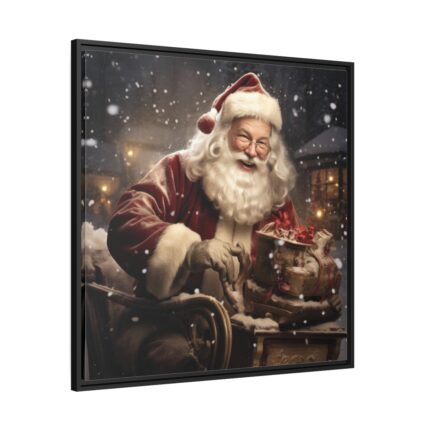 Santa Claus On A Sleigh Framed Canvas