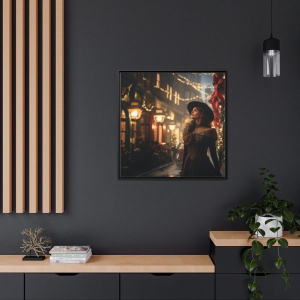 88302-139.jpg Vintage Woman In Town At Christmas Framed Canvas