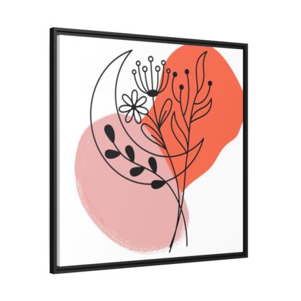Abstract Line Art Plant And Moon Framed Canvas