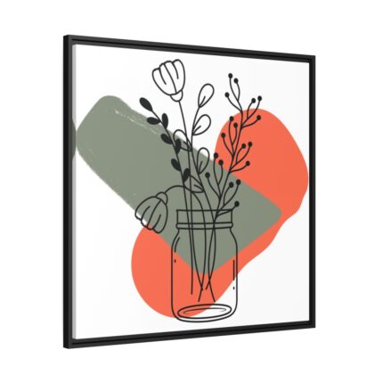 Abstract Mason Jar Flower Line Art Framed Canvas