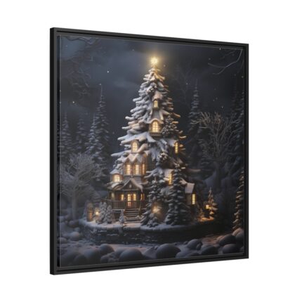 Christmas Tree House Framed Canvas